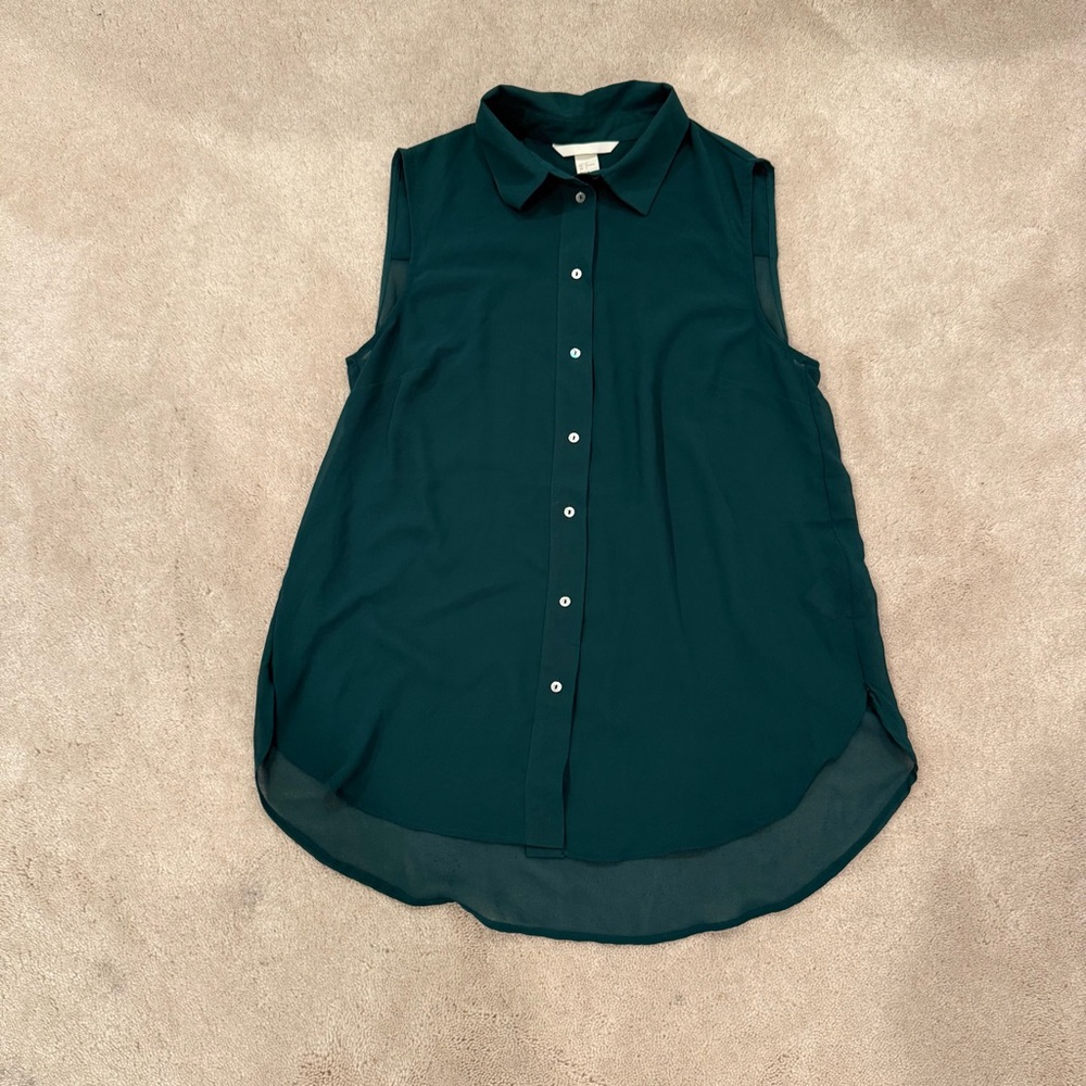H&M Dark Green Sleeveless Button-Down Shirt